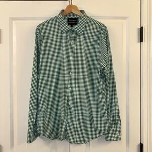 Bonobos Men's L Slim Fit Button‎ Down Long Sleeve Green Gingham Check Shirt